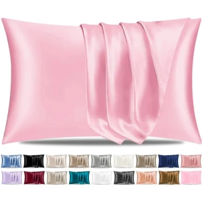 Image of Pamposh Satin Silk Pillowcases For Hair And Skin 2 Pack Standard Size with Envelope Closure (2 Pcs (50 x 75 cm), Pink)