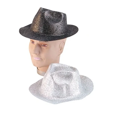 Image of Bristol Novelty BH085 Glitter Trilby Hat Costume 1 Piece Silver One Size Adult Plastic, Unisex