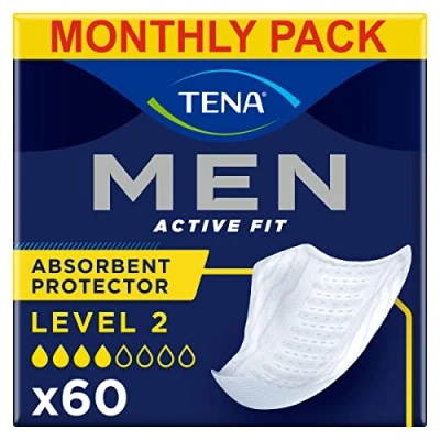 Image of TENA Men Absorbent Protector Incontinence Pads, Level 2, 60 Pads (10 x 6 packs) for of All Ages, Cup Shaped Medium Bladder Weakness, Urine Leakage and Drips