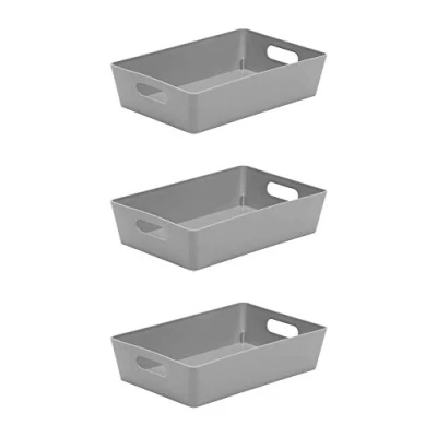 Image of Wham Bam 4.01 Cool Grey Plastic Studio Storage Baskets Office Home &amp; Kitchen Tidy Organiser 25.5 x 17 6cm (3 Baskets)