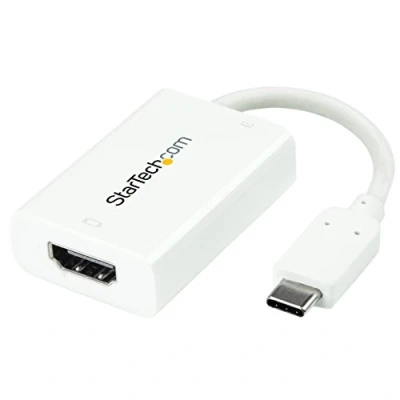 Image of StarTech.com USB C to HDMI 2.0 Adapter with Power Delivery 4K 60Hz Type Display Video Converter 60W PD Pass Through Charging Port Thunderbolt 3 Compatible White (CDP2HDUCPW)