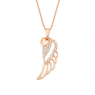 Image of Amor necklace with pendant 925 sterling silver ladies necklace, cubic zirconia synth, 42+3 cm, rose color, wings, Comes in jewelry gift box, 9550883