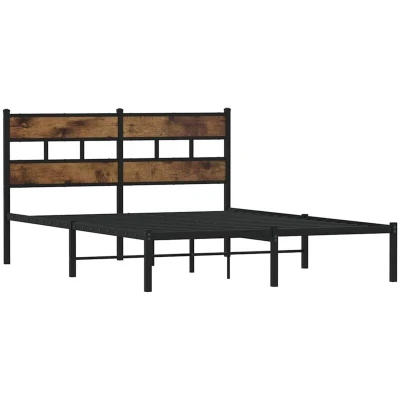 Image of vidaXL Metal Bed Frame without Mattress Base Smoked Oak 135x190 cm Double