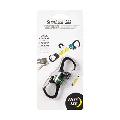Image of Nite Ize SlideLock 360 Degree Magnetic Locking Dual Carabiner S Biners with Twist to Lock Collar Keychains for Keys, Camping Accessories &amp; More Olive