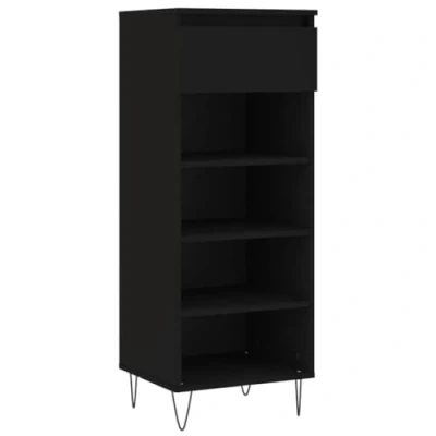 Image of vidaXL Shoe Cabinet Cupboard Rack Storage Black Engineered Wood Durable, Non Toxic, With 4 Compartments and 1 Drawer, Metal Legs for Modern Style Ideal Entryway, Hallway, Bedroom