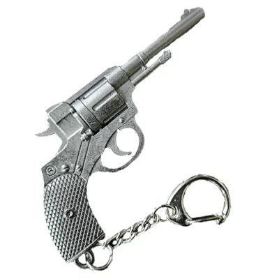 Image of Fat catz copy Novelty Grey Tone Miniature Model Pistol Hand Gun Revolver Keyring 8cm