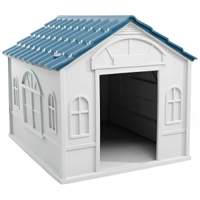 Image of Lanco Kennel for Small and Medium Dogs. Indoor outdoor use with vents. Resistant material. 30x26x25 inches (L*W*H). Blue White.