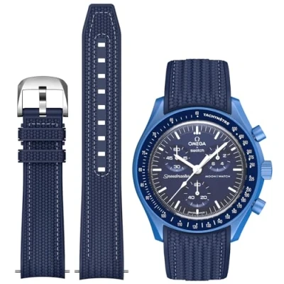 Image of REBANDACE Strap for Moonswatch Watch,Lengthening No Gap Silicone Establishment Pattern Omega X Swatch Watch 20mm,Stitch Curved Men Women (Navy white line)