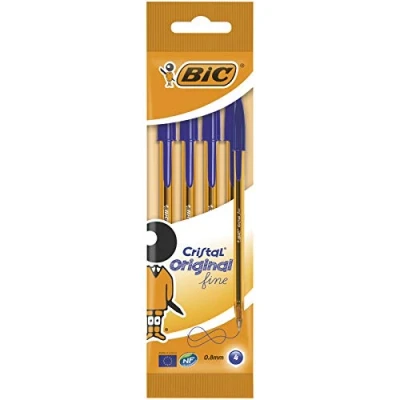 Image of BIC Cristal Fine Ballpoint Pen Pack of 4 blue