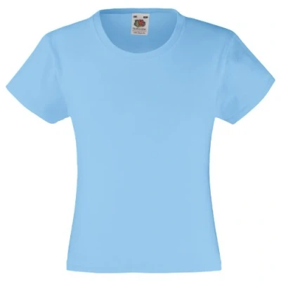 Image of Fruit of the Loom Girl&#039;s Valueweight T Shirt, Sky Blue, 9 11 Years UK