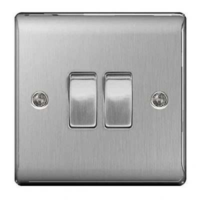 Image of BG Nexus NBS Range Brushed Steel Switches &amp; Sockets Full of Matching Items (2 Gang, 2 Way Light Switch)