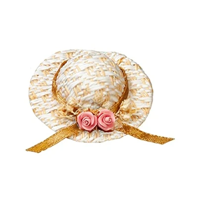 Image of Melody Jane Dolls House Straw Hat Pink Flower Miniature Garden Bedroom Hall Accessory 1:12