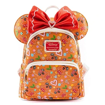 Image of Loungefly Disney Christmas Gingerbread AOP Womens Double Strap Shoulder Bag Purse with Ears Headband