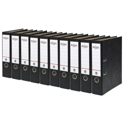 Image of 10 x Rexel A4 Lever Arch Files, Black, 500 Sheets Capacity, 75 mm Spine Width, Strong &amp; Durable Paper on Board, Ideal for Filing and Archiving at Home, School The Office, AZ2115547