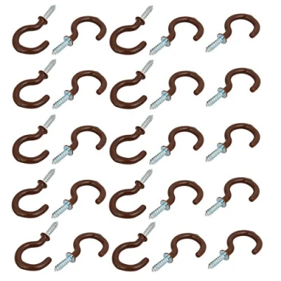 Image of Sourcingmap 1 Inch Plastic Coated Screw in Open Cup Ceiling Hooks Hangers Brown 25pcs