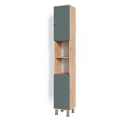 Image of Vicco Bathroom cabinet Fynn, Gold power oak/Green, 30 x 190 cm