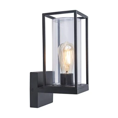 Image of Flair Outdoor Wall Light, Modern Light Made of Metal/Glass in Matt Black, 1 Bulb, Square with E27 Socket Max. 60 Watt, Effect for Entrance Area