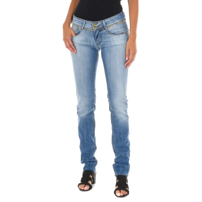 Image of Met Womenss long worn effect jeans 10DBF0667 Blue Cotton Size 27 (Waist)