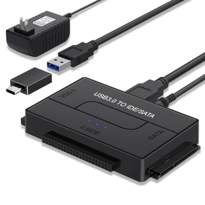 Image of YINNCEEN USB 3.0 to SATA IDE Hard Drive Reader, External Ultra Recovery Converter Universal Adapter Kit for 2.5/3.5 HDD/SSD Disk, Include 12V/2A Power