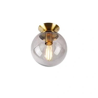 Image of Qazqa Art Deco Ceiling Lamp I Flush Light Brass with Smoke Glass Shade Pallon Suitable for LED E27 1 Living Room Kitche