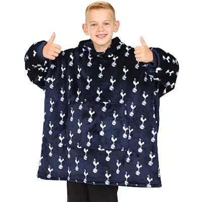 Image of Tottenham Hotspur Football Club Boys Fully Lined Luxury Fleece Hoodie, Oversized Spurs Blanket Hoody Blue
