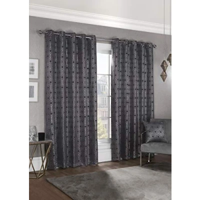 Image of Emma Barclay Blackout Curtains for Bedroom Living Room Thermal Insulated Woven Eyelet Geometric Hartford Collection (66 x 72 Inch)(Charcoal)