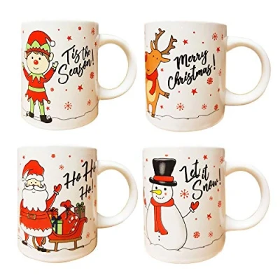 Image of Christmas Mugs Set of 4 Festive Party Xmas Home Kitchen Tea Coffee Cups Tableware Decorations Mug Office Ceramic Winter