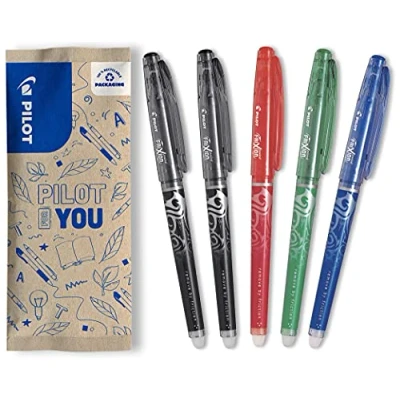 Image of Pilot 0.5 mm Frixion Point Erasable Rollerball Tip 2 Black/1 Green/1 Red/1 Blue (Pack of 5) FLW538615