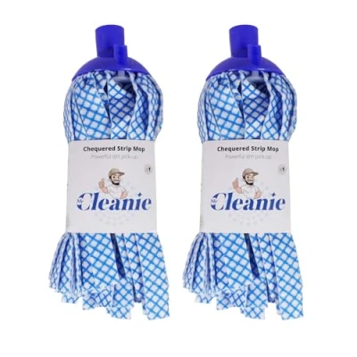 Image of Mr Cleanie Chequered Strip Mop Replacement Head Refill for Household Cleaning Kitchen Bathroom 2 Pack Twin Double