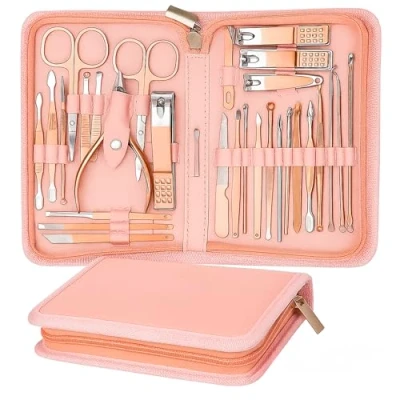 Image of SAMSIDD Manicure and Pedicure Kit, 32 Piece Nail Tools Set With Luxurious Travel Case FREE SUPRISE GIFT BOX (WORTH £ 19.99) (Pink)