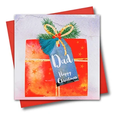 Image of Christmas Card, Present, Dad, Happy Christmas, Tassel Embellished