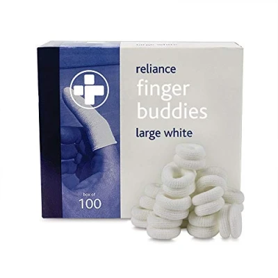 Image of Reliance Medical Finger Buddies REL692 Bandage Box, Large, White (Pack of 100)
