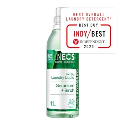 Image of INEOS Next Gen Non Bio Laundry Washing Liquid Detergent, 33 Washes (1L), High Performance Stain Remover For Clothes, Plant Powered, Sensitive Skin, Geranium + Birch, Packaging May Vary