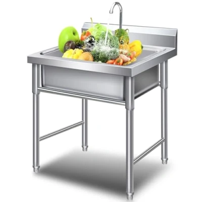 Image of Meedlopia 19.6Inch Freestanding Kitchen Sink Single Bowl, Stainless Steel Utility Small Bar Prep Sink, Outdoor Portable for Restaurant, Cafe, Hotel, Garage, Laundry Room