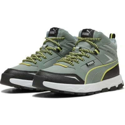 Image of Puma Evolve Trail Unisex Hightop trainers for kids, Size: 1, Green moon/lemon sherbert/puma black Synthetics/textile
