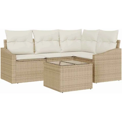 Image of vidaXL 5 Piece Garden Dining Set with Cushions Brown Poly Rattan