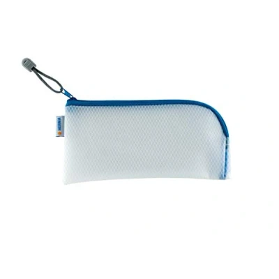 Image of HERMA 20003 Zip Cosmetic Bag, transparent (23 x 11 cm) small zippered travel pouch for mobile phone, charging cable, cosmetics, pens, keys, clear toiletry bag with zipper in blue