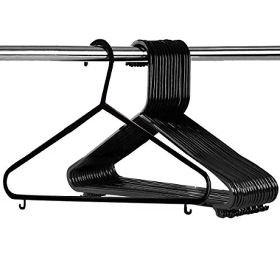 Image of Nyxi 25 X Adult Plastic Clothes Hangers with Suit Trouser Bar and Lips 37.5cm Wide (Black)