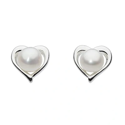 Image of Dew Sterling Silver and Freshwater Pearl Small Heart Stud Earrings 3653FP