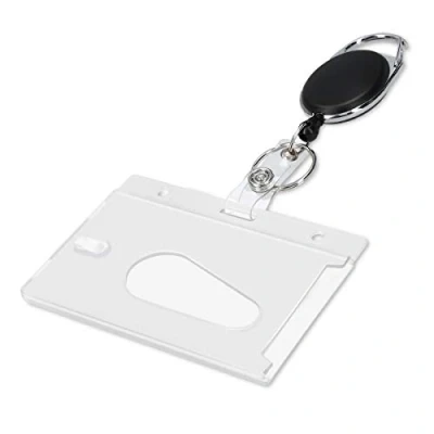 Image of kwmobile Retractable Reel and Badge Holder Single Card with Belt Clip, Carabiner Hook Keyring for ID Cards, Passes Badges Black