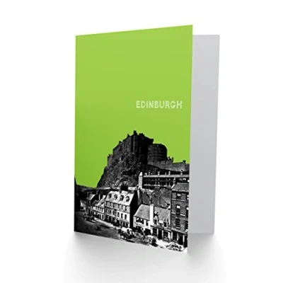 Image of Wee Blue Coo Grassmarket Edinburgh Scottish Landmark Green Greetings Card