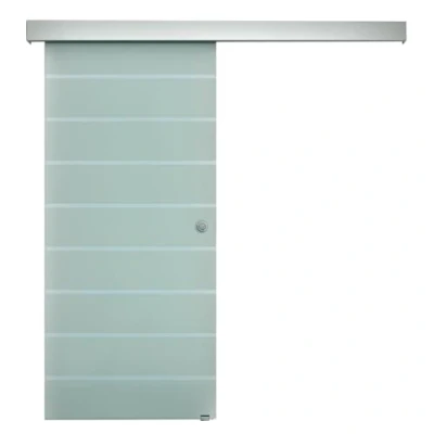 Image of HOMCOM 90cm Sliding Glass Door Set Include Hardware Track Kit, Frosted Tempered with Stripe Pattern, Round Handle