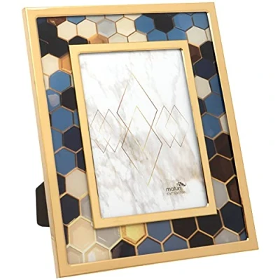 Image of Stainless Steel Multi Colour Hexagonal Picture Photo Frame 5 x 7/13 18cm