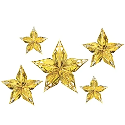 Image of (PKT) Hollywood G&amp;G 3D Metallic Star Decorations 20cm (5 pk) Glitz &amp; Glam