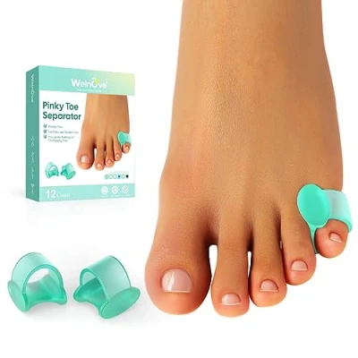 Image of Welnove Gel Toe Separator 12 Pack Pinky Spacers Little Cushions, Small Sleeves for Preventing Rubbing &amp; Reducing Pressure (Green)