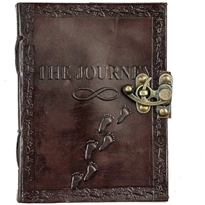 Image of OVERDOSE The Journey Vintage Leather Journal Antique Handmade Unlined Paper, Sketchbook, Drawing Journal, Great Gift for Men &amp; Women Size 5&quot; x 7&quot; inches 12 17cm