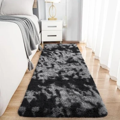 Image of MOONLIGHT20015 Rugs Living Room Fluffy Shaggy Area for Bedroom Dark Grey, Hallway Runner Anti Slip Modern Super Soft Plush Carpet Non Shedding Easy To Clean Rug (Tye Dye 80cm x 300cm)