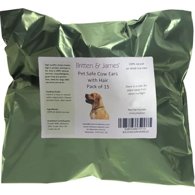 Image of Britten and James 15 Premium Cow Ears with Hair for Dogs. Natural, Healthy Tasty Dog Treat Chews