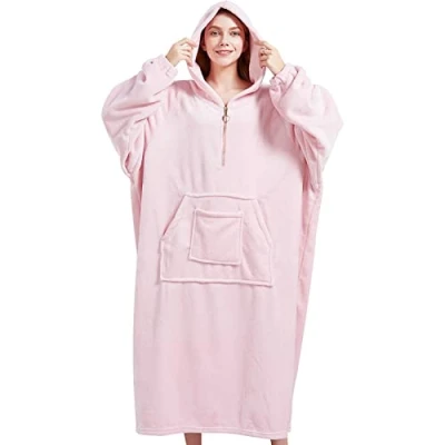 Image of Genfien Hoodie Blanket Sherpa Throw Sweatshirt Oversized Super Soft Warm Wearable Comfortable Extended Giant Hoody Fit for Men Women Girls Boys Teens