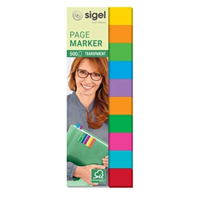 Image of SIGEL HN684 Transparent Index Page Markers, 10 colours in a set, 500 strips